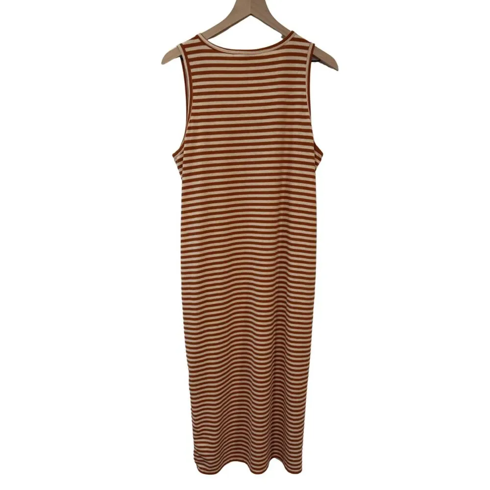 Toad & Co Piru Orange Cream Striped Henley Midi Tank Dress Size XL Pockets - Picture 2 of 5